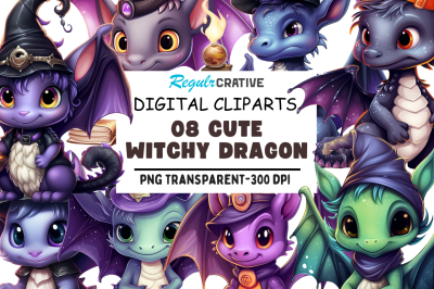 Cute Witchy Dragon Clipart