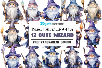 Cute Wizard Watercolor Clipart