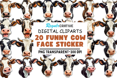 Funny Cow Face Sticker Clipart