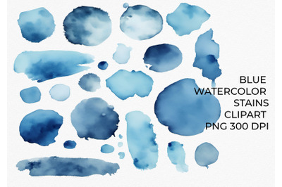 Blue watercolor stains and splashes png