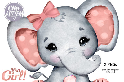 Rose Gold Elephant Baby Girl PNG Watercolor Clip Art Decor Baby Shower
