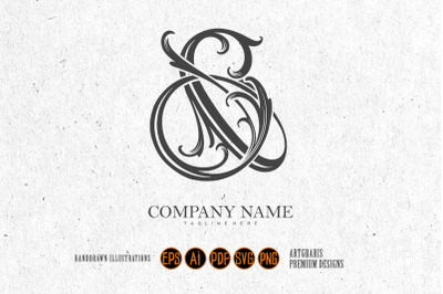 Elegance classic flourish ampersand logo symbol outline