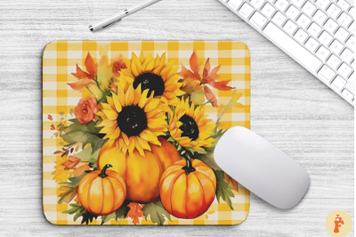 Pumpkin And Sunflowers On Fall Plaid