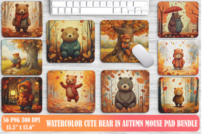 Watercolor bear in autumn mouse pad