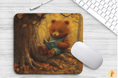 Cute Bear Reading Book Under Autumn Tree