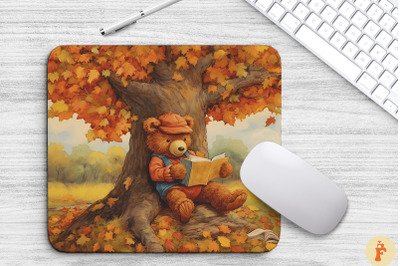 Cute Bear Reading Book Under Autumn Tree