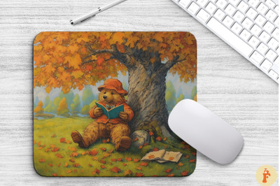 Cute Bear Reading Book Under Autumn Tree