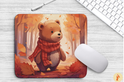 Cute Bear In A Scarf With Fall Leaves