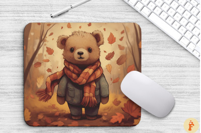 Cute Bear In A Scarf With Fall Leaves