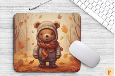 Cute Bear In A Scarf With Fall Leaves