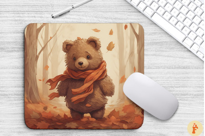 Cute Bear In A Scarf With Fall Leaves