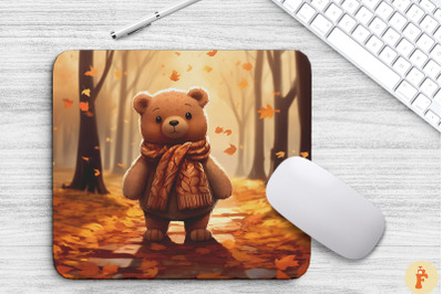 Cute Bear In A Scarf With Fall Leaves