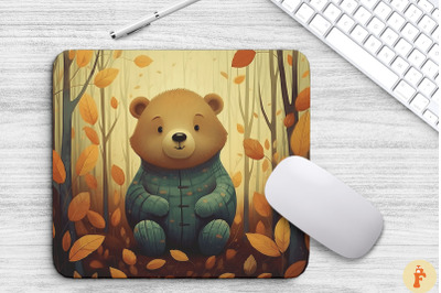 Cute Baby Bear With Autumn Foliage