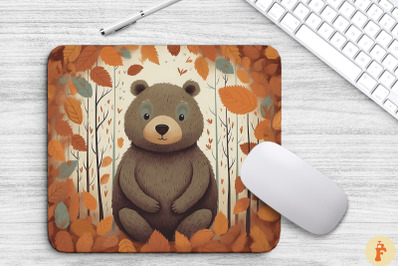 Cute Baby Bear With Autumn Foliage