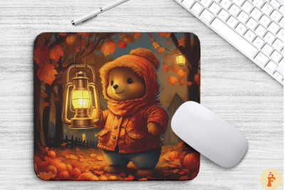 Cute Bear With Lantern In Autumn Forest