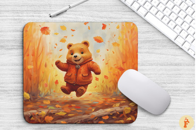 Cute Little Bear Jumping In Fall Scene