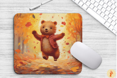 Cute Little Bear Jumping In Fall Scene