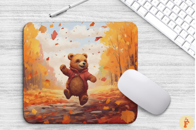 Cute Little Bear Jumping In Fall Scene