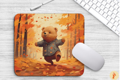 Cute Little Bear Jumping In Fall Scene