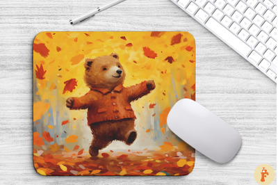 Cute Little Bear Jumping In Fall Scene