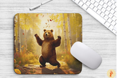 Happy Bear Dancing In Autumn Forest