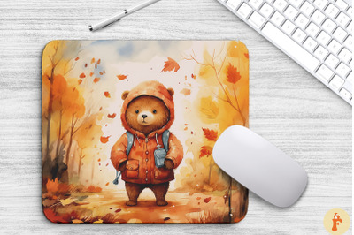 Watercolor Cute Bear In Autumn