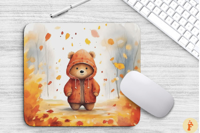 Watercolor Cute Bear In Autumn