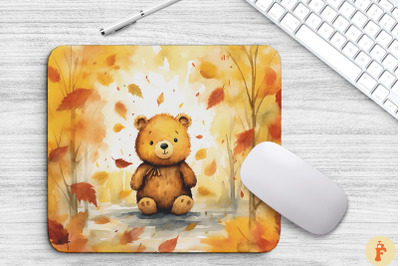 Watercolor Cute Bear In Autumn