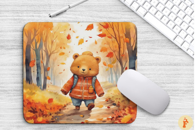 Watercolor Cute Bear In Autumn