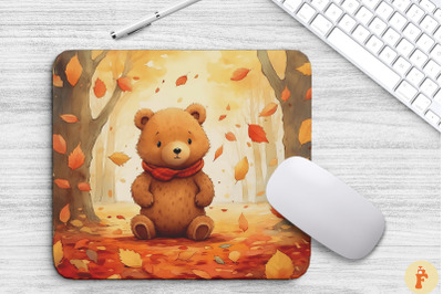 Watercolor Cute Bear In Autumn