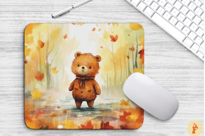 Watercolor Cute Bear In Autumn