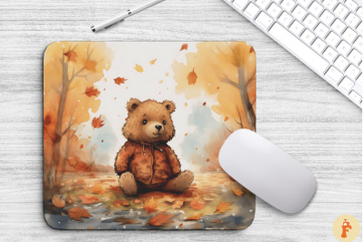 Watercolor Cute Bear In Autumn