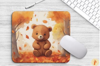 Watercolor Cute Bear In Autumn