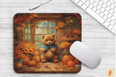 Little Brown Bear In Cozy Autumn Scenes