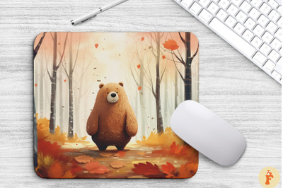 Adorable Bear In Autumn Forest Mouse Pad