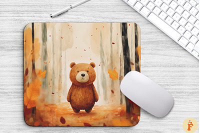 Adorable Bear In Autumn Forest Mouse Pad