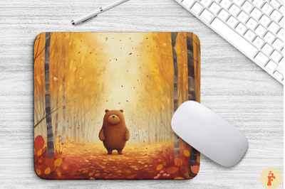 Adorable Bear In Autumn Forest Mouse Pad