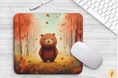 Adorable Bear In Autumn Forest Mouse Pad