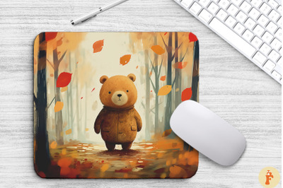 Adorable Bear In Autumn Forest Mouse Pad