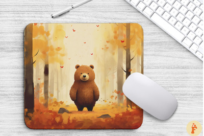 Adorable Bear In Autumn Forest Mouse Pad