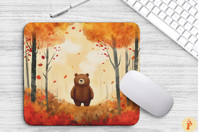 Adorable Bear In Autumn Forest Mouse Pad