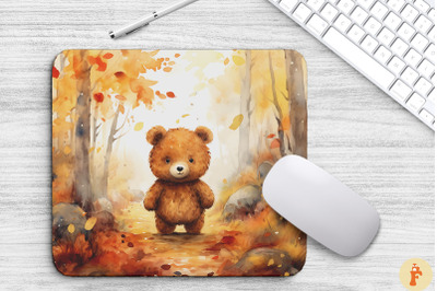 Watercolor Cute Bear In The Autumn Woods