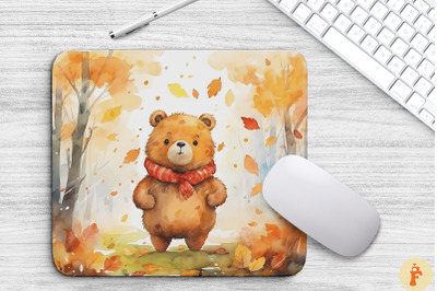 Watercolor Cute Bear In The Autumn Woods