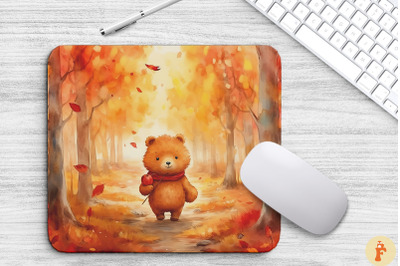 Watercolor Cute Bear In The Autumn Woods