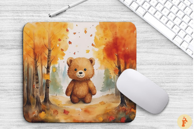 Watercolor Cute Bear In The Autumn Woods