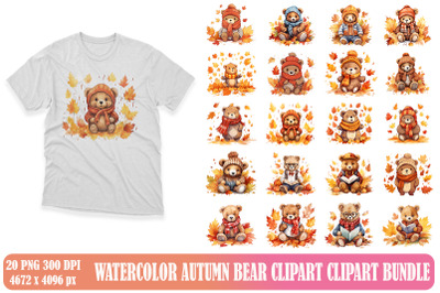 Watercolor Autumn Bear Clipart