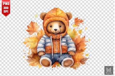 Watercolor Cute Bear Autumn Clipart