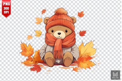 Watercolor Cute Bear Autumn Clipart