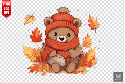 Watercolor Cute Bear Autumn Clipart