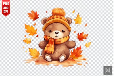 Watercolor Cute Bear Autumn Clipart